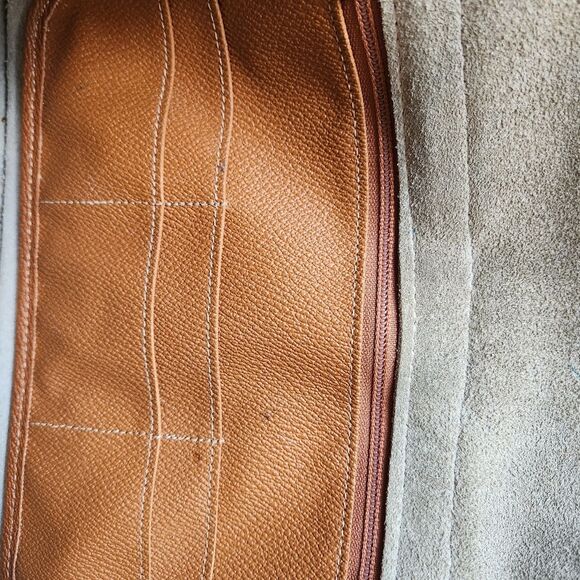 Vintage Dooney Burke Pebbled All Weather Leather Bone Brown Large Equestrian Bag - Picture 9 of 11